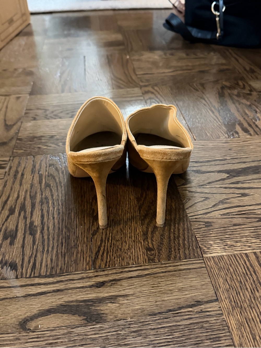 Veronica Beard Pointed Suede Mule Heels in Tan - Picture 2 of 5